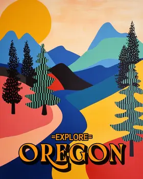 Pop Art Scene - Oregon Souvenir Home Decor Wall Art Prints – 8″x10″ Artwork for 11″x14″ Frame