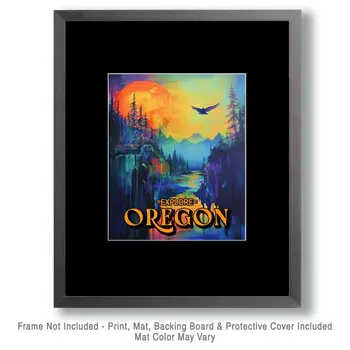 Eagle on High - Oregon Souvenir Home Decor Wall Art Prints – 8″x10″ Artwork for 11″x14″ Frame