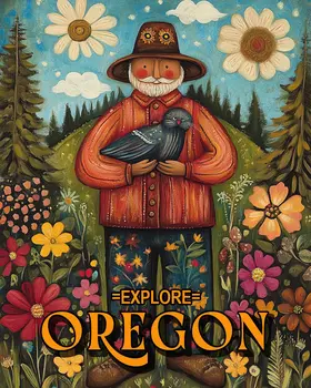 Folk Art Kind Man - Oregon Souvenir Home Decor Wall Art Prints – 8″x10″ Artwork for 11″x14″ Frame