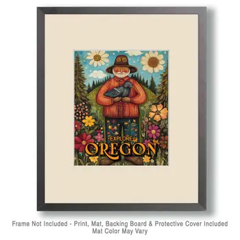 Folk Art Kind Man - Oregon Souvenir Home Decor Wall Art Prints – 8″x10″ Artwork for 11″x14″ Frame