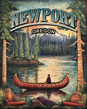 Folk Art Canoe - Oregon Souvenir Home Decor Wall Art Prints – 8″x10″ Artwork for 11″x14″ Frame