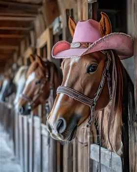 Horse with a Pink Hat #1 - Wall Art Print - Coastal Cowgirl Couture - 8"x10" Artwork - 11"x14" Matte