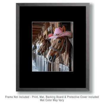 Horse with a Pink Hat #1 - Wall Art Print - Coastal Cowgirl Couture - 8"x10" Artwork - 11"x14" Matte