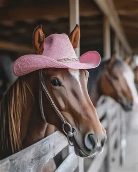 Horse with a Pink Hat #2 - Wall Art Print - Coastal Cowgirl Couture - 8"x10" Artwork - 11"x14" Matte
