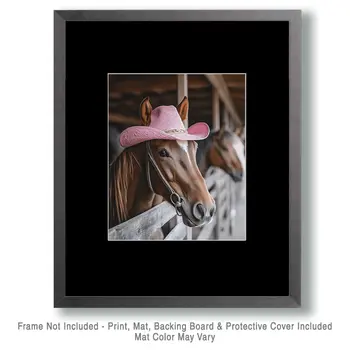 Horse with a Pink Hat #2 - Wall Art Print - Coastal Cowgirl Couture - 8"x10" Artwork - 11"x14" Matte
