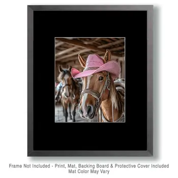 Horse with a Pink Hat #3 - Wall Art Print - Coastal Cowgirl Couture - 8"x10" Artwork - 11"x14" Matte