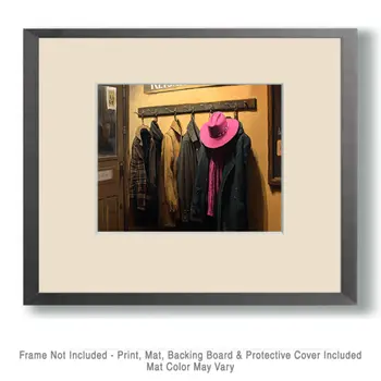 Pink Cowgirl Hat At The Swimmin' Hole - Wall Art Print - Western Art - 8"x10" Artwork - 11"x14" Mat