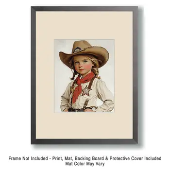 Portrait of a Cowgirl Sheriff - Western and Southwestern Home Decor Wall Art Prints – 8″x10″ Artwork – 11″x14″ Mat