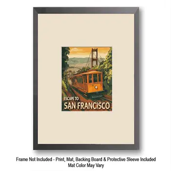 Vintage Trolley and Bridge in Frisco 8"x10" Art Print for 11"x14" Frame