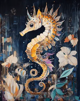 Whimsical Seahorse - Wall Art Print - Ocean Seaside Beachcore - 8"x10" Artwork - 11"x14" Matte