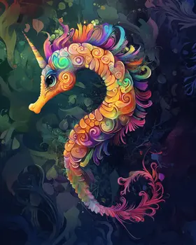 Unicorn Seahorse Serenade - Wall Art Print - Ocean Seaside Beachcore - 8"x10" Artwork - 11"x14" Matte