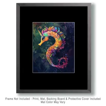 Unicorn Seahorse Serenade - Wall Art Print - Ocean Seaside Beachcore - 8"x10" Artwork - 11"x14" Matte