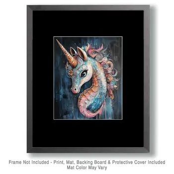 Unicorn Seahorse Wonderland - Wall Art Print - Ocean Seaside Beachcore - 8"x10" Artwork - 11"x14" Matte