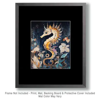 Whimsical Seahorse - Wall Art Print - Ocean Seaside Beachcore - 8"x10" Artwork - 11"x14" Matte
