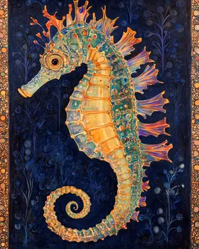 Nouveau Seahorse - Wall Art Print - Ocean Seaside Beachcore - 8"x10" Artwork - 11"x14" Matte