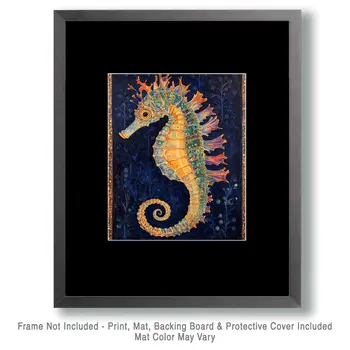Nouveau Seahorse - Wall Art Print - Ocean Seaside Beachcore - 8"x10" Artwork - 11"x14" Matte