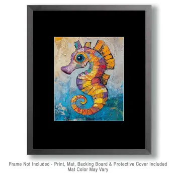 Impressionist Seahorse - Wall Art Print - Ocean Seaside Beachcore - 8"x10" Artwork - 11"x14" Matte