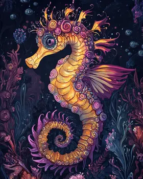 Purplish Seahorse - Wall Art Print - Ocean Seaside Beachcore - 8"x10" Artwork - 11"x14" Matte