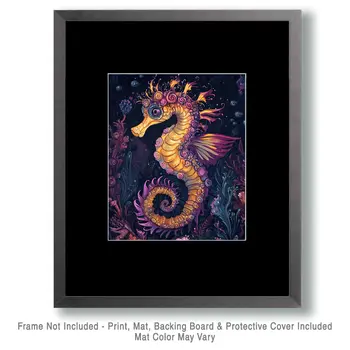 Purplish Seahorse - Wall Art Print - Ocean Seaside Beachcore - 8"x10" Artwork - 11"x14" Matte