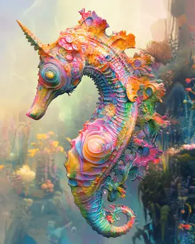 Neo-Pop Seahorse - Wall Art Print - Ocean Seaside Beachcore - 8"x10" Artwork - 11"x14" Matte