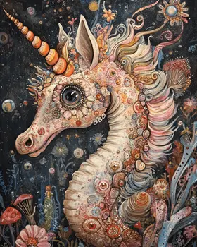 Seahorse Unicorn - Wall Art Print - Ocean Seaside Beachcore - 8"x10" Artwork - 11"x14" Matte