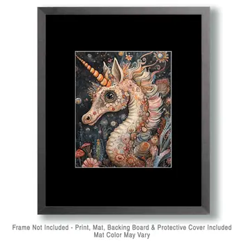 Seahorse Unicorn - Wall Art Print - Ocean Seaside Beachcore - 8"x10" Artwork - 11"x14" Matte