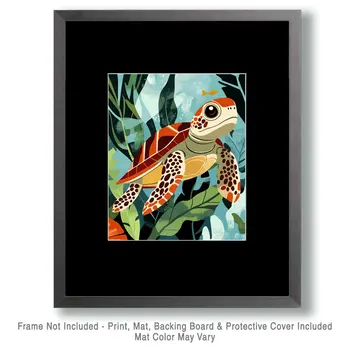 Baby Sea Turtle - Wall Art Print - Ocean Seaside Beachcore - 8"x10" Artwork - 11"x14" Matte