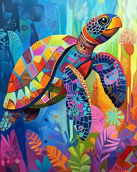 Impressionist Sea Turtle - Wall Art Print - Ocean Seaside Beachcore - 8"x10" Artwork - 11"x14" Matte