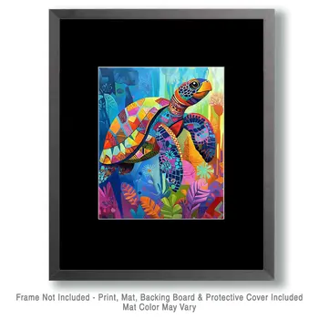 Impressionist Sea Turtle - Wall Art Print - Ocean Seaside Beachcore - 8"x10" Artwork - 11"x14" Matte