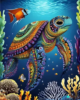BOHO Sea Turtle - Wall Art Print - Ocean Seaside Beachcore - 8"x10" Artwork - 11"x14" Matte