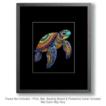 Mezo Sea Turtle - Wall Art Print - Ocean Seaside Beachcore - 8"x10" Artwork - 11"x14" Matte
