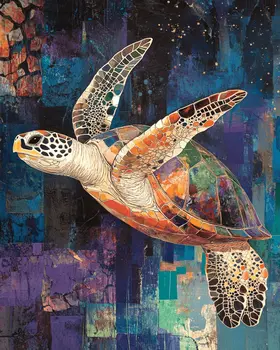 Deep Blue Sea Turtle - Wall Art Print - Ocean Seaside Beachcore - 8"x10" Artwork - 11"x14" Matte