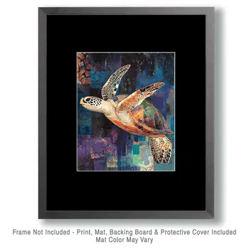Deep Blue Sea Turtle - Wall Art Print - Ocean Seaside Beachcore - 8"x10" Artwork - 11"x14" Matte