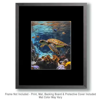 Underwater Sea Turtle - Wall Art Print - Ocean Seaside Beachcore - 8"x10" Artwork - 11"x14" Matte
