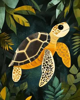 Mid-Century Modern Sea Turtle - Wall Art Print - Ocean Seaside Beachcore - 8"x10" Artwork - 11"x14" Matte