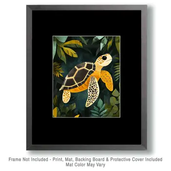 Mid-Century Modern Sea Turtle - Wall Art Print - Ocean Seaside Beachcore - 8"x10" Artwork - 11"x14" Matte
