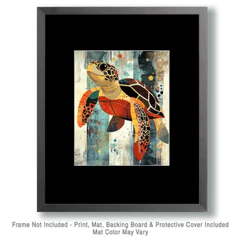 Enchanted Sea Turtle - Wall Art Print - Ocean Seaside Beachcore - 8"x10" Artwork - 11"x14" Matte