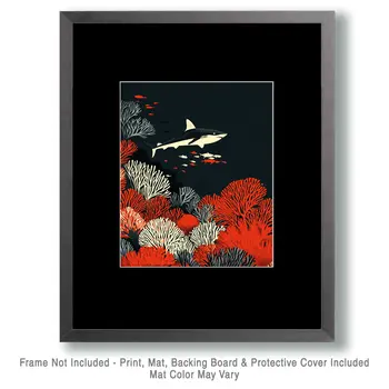 Mid-Century Modern Shark - Wall Art Print - Ocean Seaside Beachcore - 8"x10" Artwork - 11"x14" Matte
