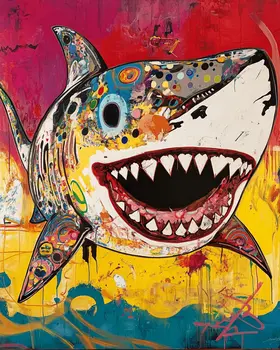 Hello Dinner Shark - Wall Art Print - Ocean Seaside Beachcore - 8"x10" Artwork - 11"x14" Matte
