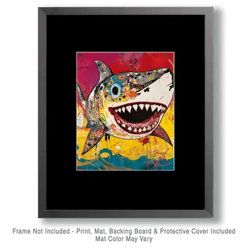 Hello Dinner Shark - Wall Art Print - Ocean Seaside Beachcore - 8"x10" Artwork - 11"x14" Matte