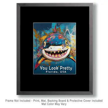 Shark - You Look Pretty - Wall Art Print - Ocean Seaside Beachcore - 8"x10" Artwork - 11"x14" Matte