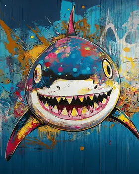 Neo-Pop Shark - Wall Art Print - Ocean Seaside Beachcore - 8"x10" Artwork - 11"x14" Matte