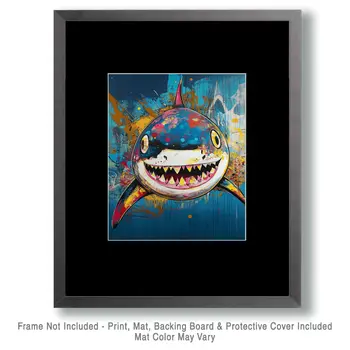 Neo-Pop Shark - Wall Art Print - Ocean Seaside Beachcore - 8"x10" Artwork - 11"x14" Matte