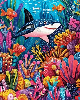 Coral Reef Shark - Wall Art Print - Ocean Seaside Beachcore - 8"x10" Artwork - 11"x14" Matte