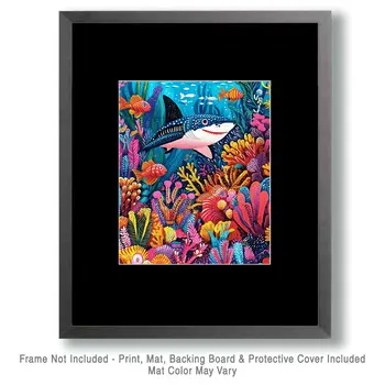 Coral Reef Shark - Wall Art Print - Ocean Seaside Beachcore - 8"x10" Artwork - 11"x14" Matte