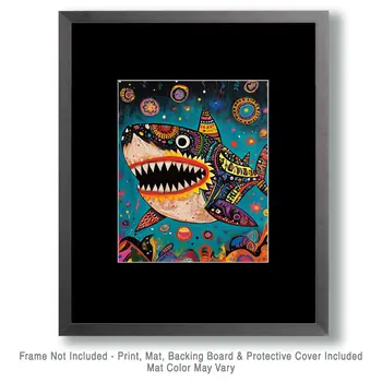 BOHO Shark - Wall Art Print - Ocean Seaside Beachcore - 8"x10" Artwork - 11"x14" Matte