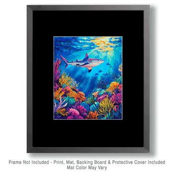 Deep Blue Shark - Wall Art Print - Ocean Seaside Beachcore - 8"x10" Artwork - 11"x14" Matte