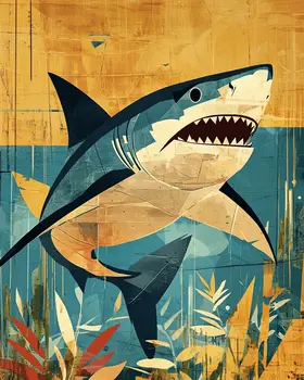 Vintage Shark - Wall Art Print - Ocean Seaside Beachcore - 8"x10" Artwork - 11"x14" Matte
