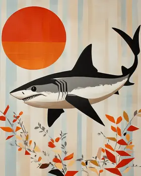 Minimalist Shark - Wall Art Print - Ocean Seaside Beachcore - 8"x10" Artwork - 11"x14" Matte