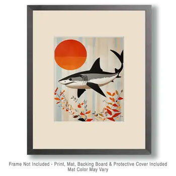 Minimalist Shark - Wall Art Print - Ocean Seaside Beachcore - 8"x10" Artwork - 11"x14" Matte
